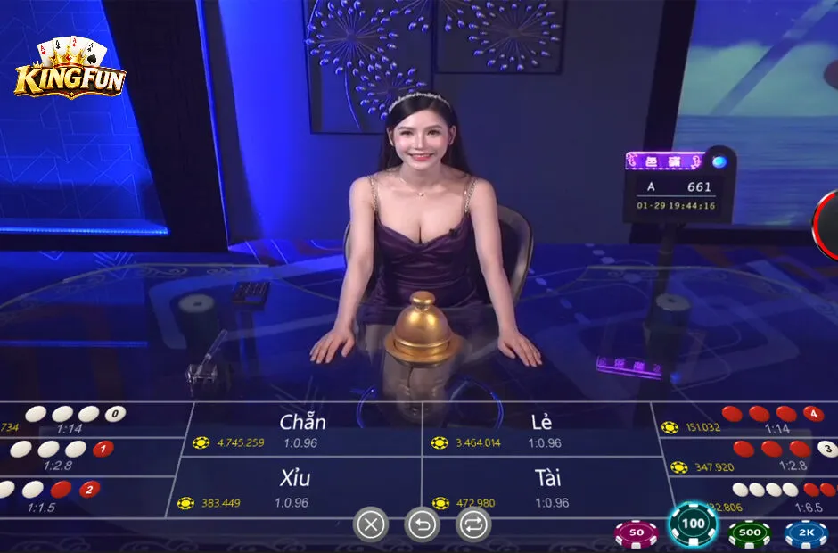 Bàn xóc đĩa trực tiếp Kingfun và khu vực hiển thị kết quả